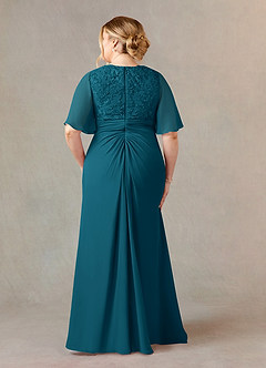 Azazie Carson Abiti per la Madre della Sposa Abito A-Line in Chiffon con Scollo a V in Pizzo Blu Inchiostro image7