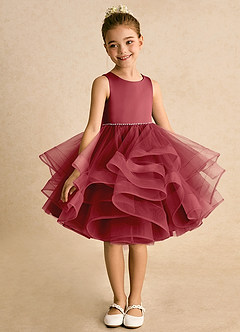 Azazie Tinie Flower Girl Dresses Pomegranate Ball-Gown Bow Tulle Dress image3