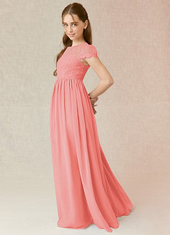 Azazie Delevingne Junior Coral A-Line Lace Chiffon Dress image3