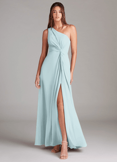 Azazie Brooke Abiti da Damigella Abito A-Line in Chiffon Monospalla Nebbia image1