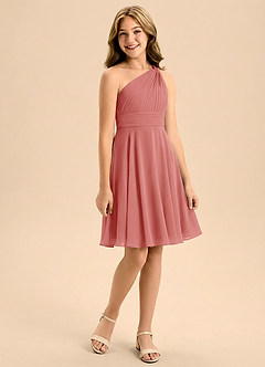 Azazie Charlize Junior Antique Rose A-Line Pleated Chiffon Dress image3
