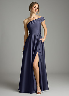 Azazie Melanie Bridesmaid Dresses Stormy A-Line Off the Shoulder Stretch Satin Dress image1