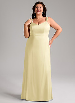Azazie Denice Vestidos de damas de honor Vestido de Sorbete De Limón de Satén Elástico de Corte Recto con Plisado image10