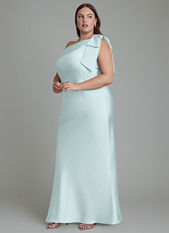 Azazie Yuanna Bridesmaid Dresses Sea Glass Mermaid One Shoulder Stretch Satin Dress image13