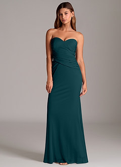 Azazie Katelyn 신부 들러리 드레스 쉬스 스트랩리스 망사 바닥 길이 드레스 image6