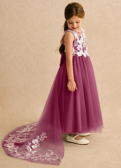 Azazie Mixie vestidos de niña de las flores Vestido de Mora de Encaje de Corte Princesa image3