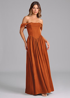 Azazie Hattie Bridesmaid Dresses Burnt Orange A-Line Ruched Velvet Dress image5
