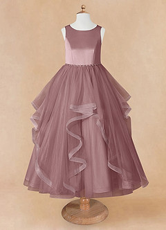 Azazie Sofia Blumenmädchenkleider A-Linie Mit Perlen Tüll Kleid Altrosa image8
