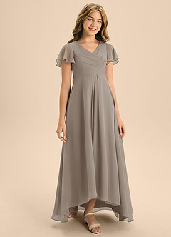 Azazie Induh Junior Taupe A-Line Pleated Chiffon Dress image3