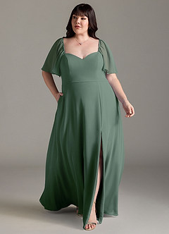 Azazie Chloe Robes de demoiselle d'honneur Robe Trapèze en Mousseline de soie Encolure en Forme de Cœur Eucalyptus image7