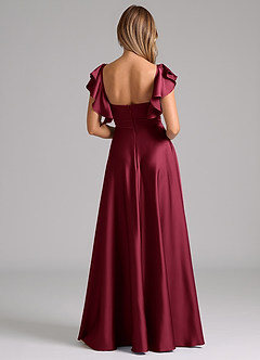 Azazie Leilani Bridesmaid Dresses Burgundy A-Line Ruched Stretch Satin Dress image2