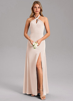 Azazie Tracie Suknie dla druhen Linia A Rozcięcie z boku Satyna elastyczna Do ziemi Sukienka image1