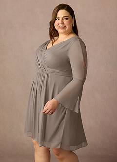 Azazie Teraso Mother of the Bride Dresses Taupe A-Line Pleated Mesh Dress image14