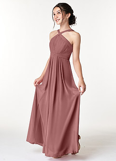 Azazie Anthea Junior Plissee Chiffon Kleid Wüstenrose image4