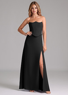 Azazie Jenilyn Bridesmaid Dresses Black A-Line Strapless Chiffon Dress image1