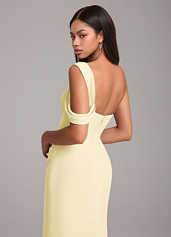 Azazie Wynter At-home Try On Dresses Dusty Blue Sheath One Shoulder Chiffon Dress image2