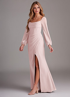 Azazie Charissa Brautjungfernkleider Etui Langarm Chiffon Kleid Zartrosa image4