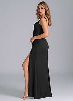 Azazie Micky Brudtärnklänningar Klänning av A-Linje i Maska Plisserad Svart image5