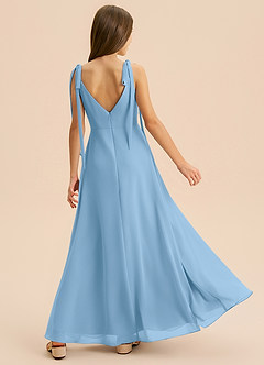 Azazie Izzy Junior Vestido de Azul Acero de Gasa de Corte en A con Plisado image6