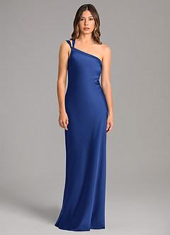 Azazie Monroe Bridesmaid Dresses Royal Blue Mermaid One Shoulder Stretch Satin Dress image4