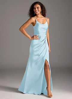 Azazie Deandra Bridesmaid Dresses Sky Blue Mermaid Pleated Stretch Satin Dress image5