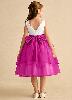 Azazie Rene Flower Girl Dresses Ivory Fuchsia A-Line Bow Tulle Dress image2