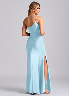 Azazie Marseli Bridesmaid Dresses Sky Blue Mermaid One Shoulder Stretch Satin Dress image2