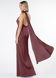 Azazie Kaylani Bridesmaid Dresses Sangria Mermaid High Neck Stretch Satin Dress image4