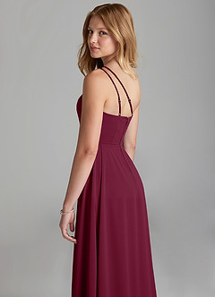 Azazie Maron Junior Mulberry A-Line Pleated Stretch Satin Dress image2