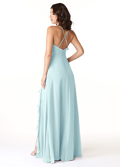 Azazie Tarni Bridesmaid Dresses Sea Glass A-Line Chiffon Dress image2