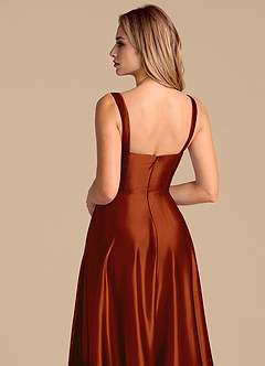 Azazie Shaude Bridesmaid Dresses Auburn A-Line Pleated Metallic Satin Dress image7
