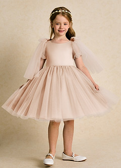 Azazie Duchess Flower Girl Dresses English Rose A-Line with Sleeves Tulle Dress image7