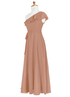 Azazie Eletta Junior Champagne Rose A-Line Ruched Chiffon Dress image8