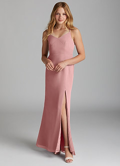 Azazie Becca Junior Robe Sirène en Mousseline de soie Rose Poussiéreuse image1