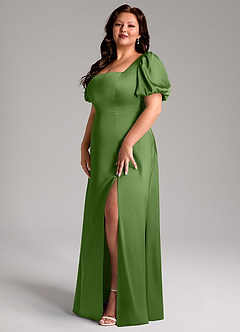 Azazie Fyona Jurken voor bruidsmeisjes Jurk van Stretch Satijn met A-Lijn Geplooid Basilicum image3