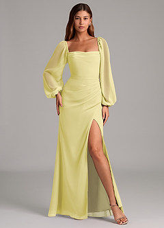 Azazie Brixley Jurken voor bruidsmeisjes Jurk van Chiffon met Zeemeermin Lange mouw Citroensorbet image4