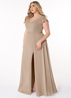 Azazie Claudine Bridesmaid Dresses Taupe A-Line Flutter Sleeve Chiffon Dress image8