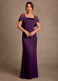 Azazie Henrieta Mother of the Bride Dresses Grape Sheath Lace Stretch Satin Dress image1