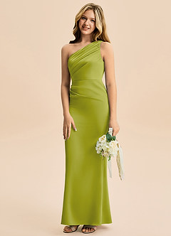Azazie Akilah Junior Lemongrass Sheath Pleated Stretch Satin Dress image5