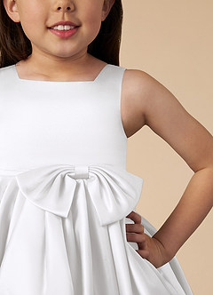 Azazie Bo Peep Flower Girl Dresses White A-Line Bow Matte Satin Dress image3