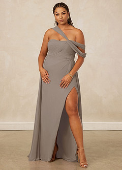 Christian Siriano Bridal for Azazie 1014 Bridesmaid Dresses Taupe A-Line Off the Shoulder Chiffon Dress image12