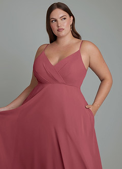 Azazie Amani Bridesmaid Dresses Merlot A-Line Pleated Chiffon Dress image12