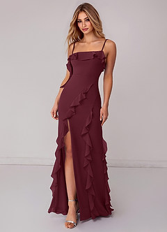Azazie Malia Bridesmaid Dresses Cabernet Sheath Ruched Chiffon Dress image3