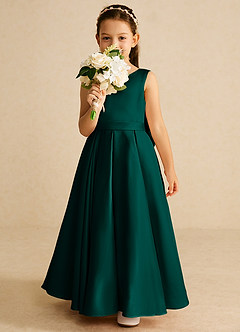 Azazie Pipsy Flower Girl Dresses Pine A-Line Bow Matte Satin Dress image5