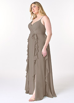 Azazie Peyton Bridesmaid Dresses Taupe A-Line Ruched Chiffon Dress image9