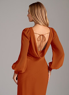 Azazie Jaxine Bridesmaid Dresses Paprika Mermaid Long Sleeve Chiffon Dress image2