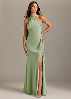 Azazie Kinsley Bridesmaid Dresses Dusty Sage Mermaid Side Slit Stretch Satin Dress image1