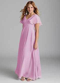 Azazie Kimber Junior Candy Pink A-Line Pleated Chiffon Dress image3