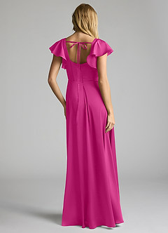 Azazie Bondi Bridesmaid Dresses Fuchsia A-Line Bow Stretch Satin Dress image3
