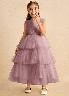 Azazie Marshmallow Flower Girl Dresses Dusty Rose Ball-Gown Bow Tulle Dress image5
